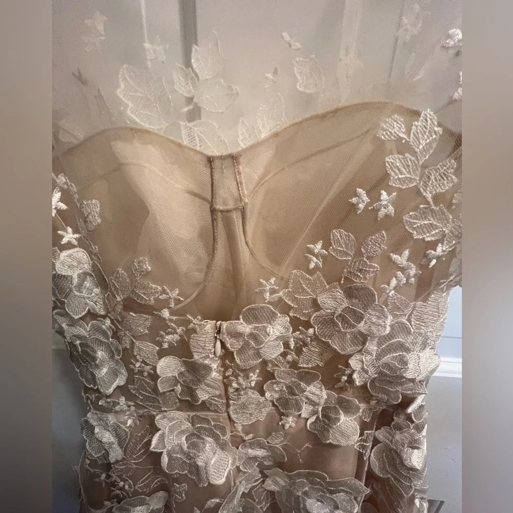 Mira Zwillinger wedding gown Floral Appliqué Illusion Off-Shoulder Gown